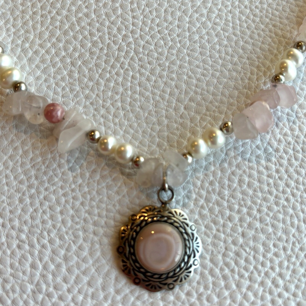 Carolyn Pollack Sterling Mother of Pearl Quartz Beaded Necklace‎ Pendant 18"